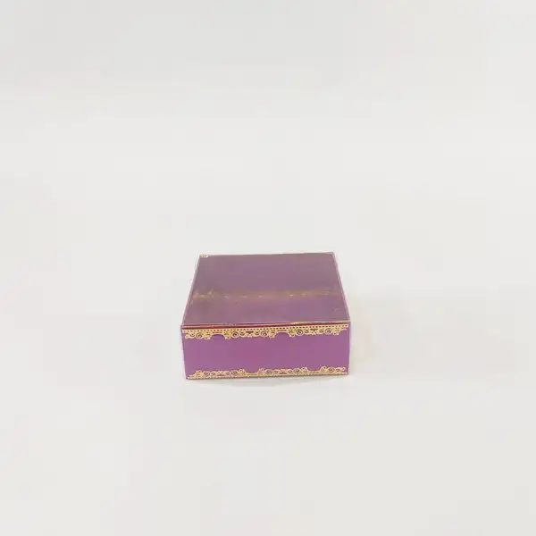 8x8x3 Altın Yaldızlı Mor Altı Kartonlu Asetat Kutu