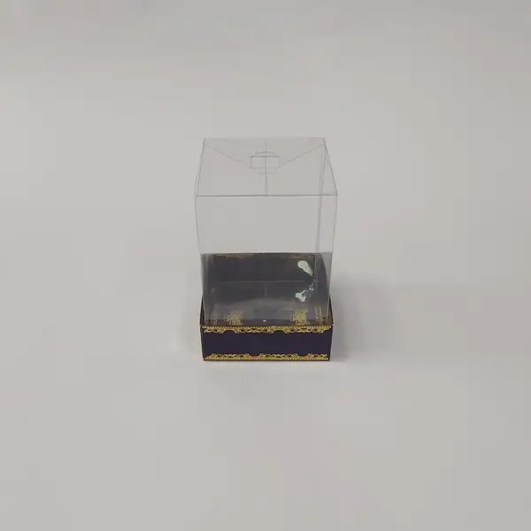 8x8x11 Altın Yaldızlı Lacivert Altı Kartonlu Asetat Kutu