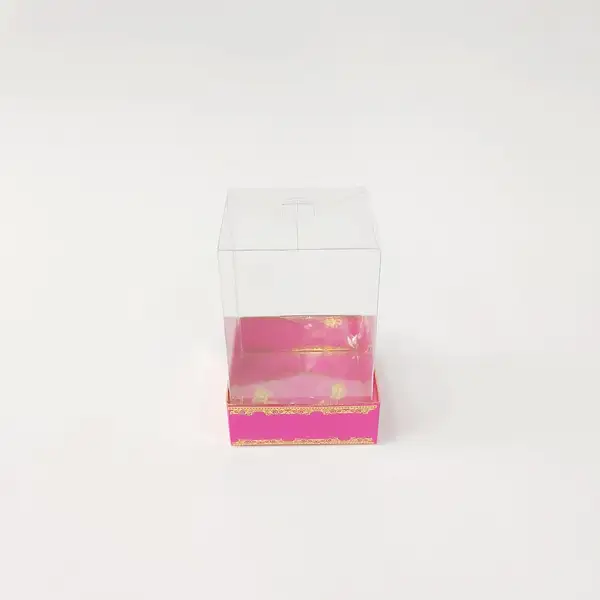 8x8x11 Altın Yaldızlı Fuşya Altı Kartonlu Asetat Kutu