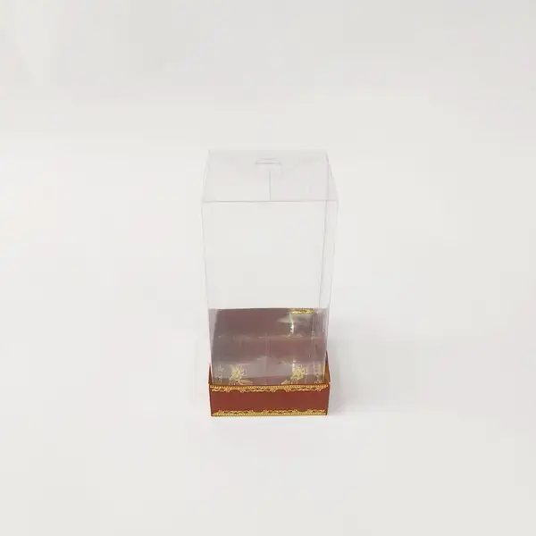 8x8x16 Altın Yaldızlı Bordo Altı Kartonlu Asetat Kutu