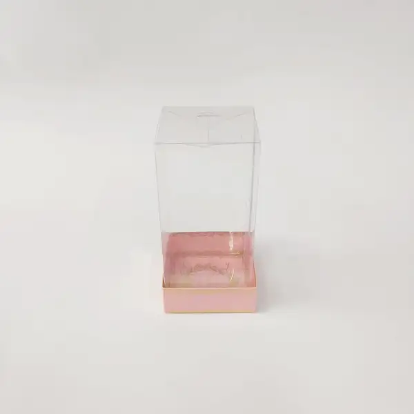 8x8x16 Altın Yaldızlı Pembe Altı Kartonlu Asetat Kutu