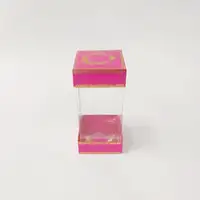 8x8x16 Çiftli Altın Yaldızlı Fuşya Kutu - Görsel 1