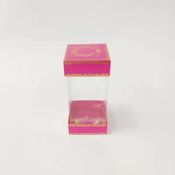 8x8x16 Çiftli Altın Yaldızlı Fuşya Kutu