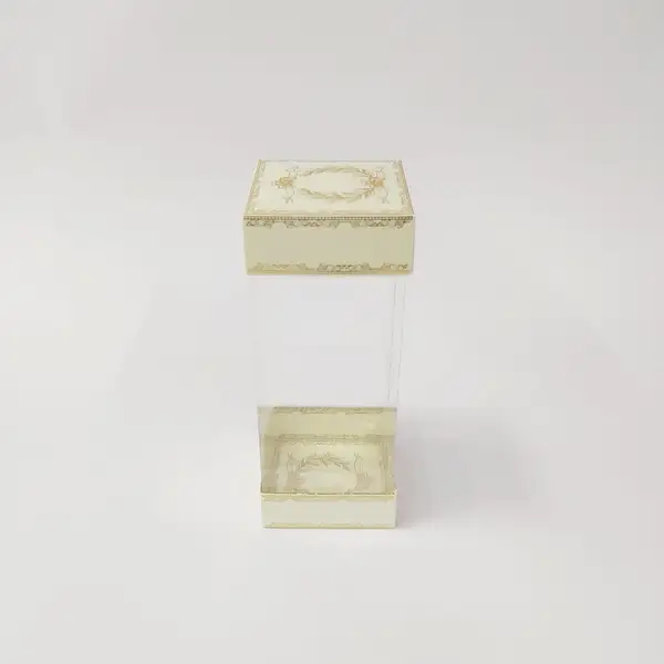 8x8x20 Çiftli Altın Yaldızlı Krem Kutu