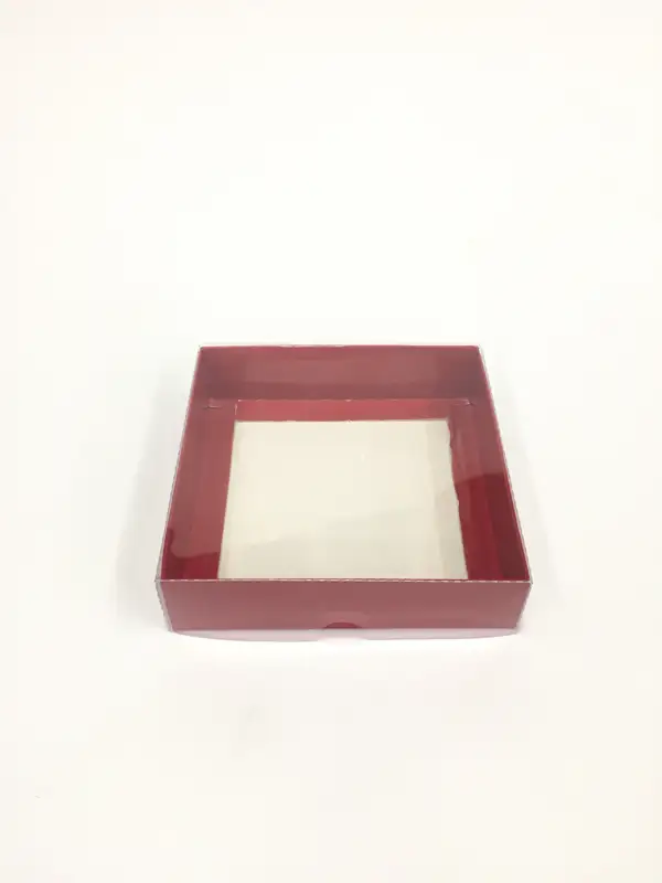 12x12x3  Kırmızı Altı Kartonlu Asetat Kutu