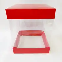 25x25x30 Kırmızı Alt Üst Kartonlu Asetat Kutu - Görsel 1