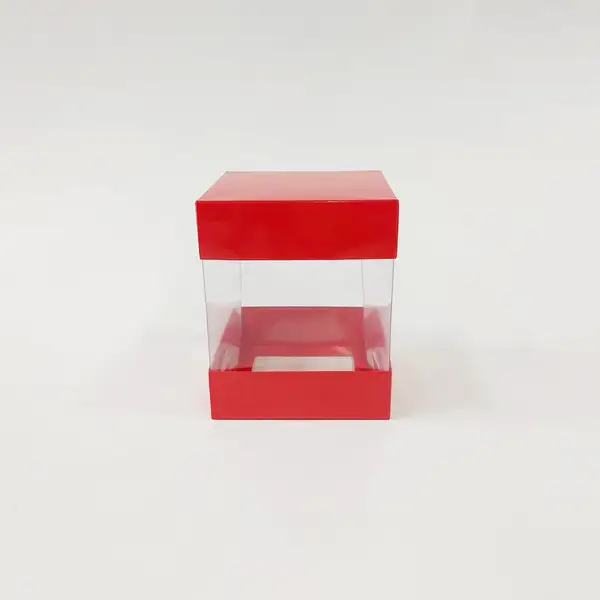 10x10x12 Kırmızı Alt Üst Kartonlu Asetat Kutu