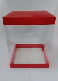 35x35x45 Kırmızı Pasta Alt Üst Kartonlu Asetat Kutu - Görsel 1