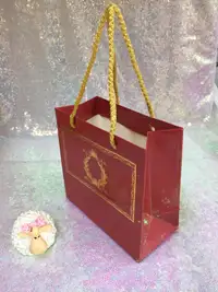 18x15x7 Bordo Altın Yaldızlı Karton Çanta - Görsel 1