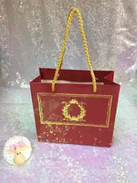 18x15x7 Bordo Altın Yaldızlı Karton Çanta - Görsel 2